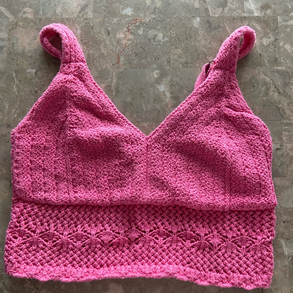 Hollister Pink Crochet Knit Top